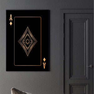 Ace of Diamonds - Gold Clock Canvas