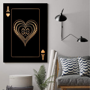 Ace of Hearts - Gold Clock Canvas