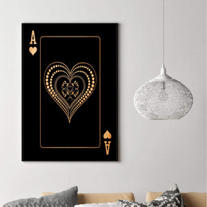 Ace of Hearts - Gold Clock Canvas
