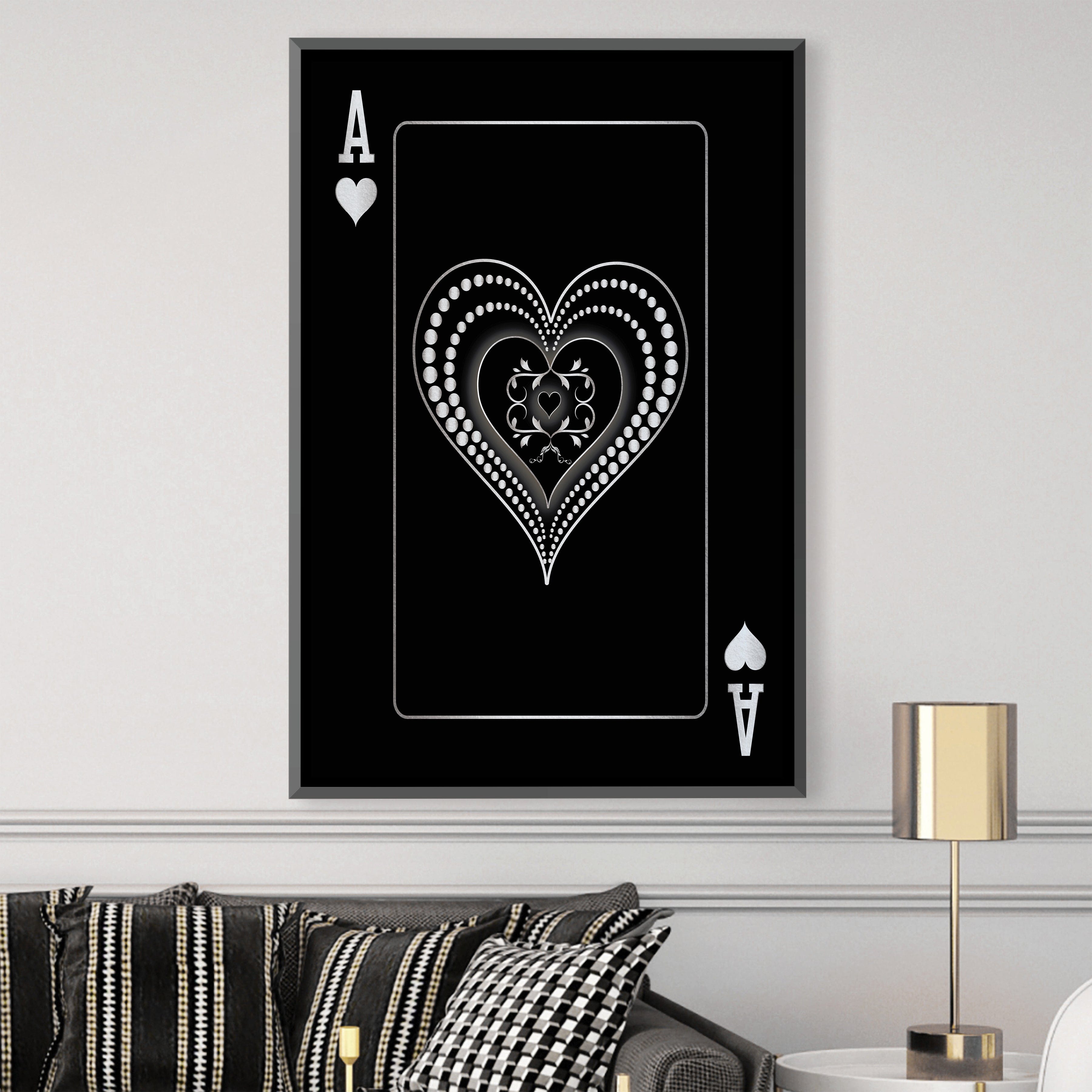 Ace of Hearts - Silver Canvas Art Clock Canvas