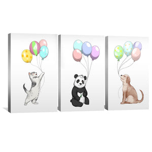 Animal Parade Canvas Art Set of 3 / 40 x 60cm / Unframed Canvas Print Clock Canvas