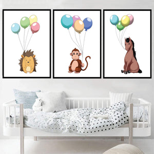 Animal Party Canvas Art Set of 3 / 40 x 60cm / Unframed Canvas Print Clock Canvas