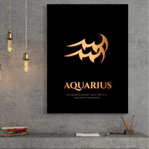 Aquarius - Gold Clock Canvas