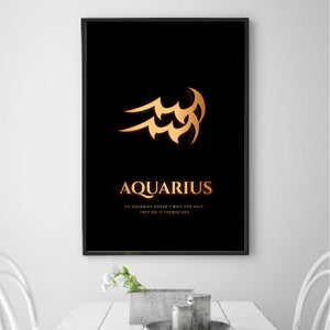 Aquarius - Gold Canvas Art Clock Canvas