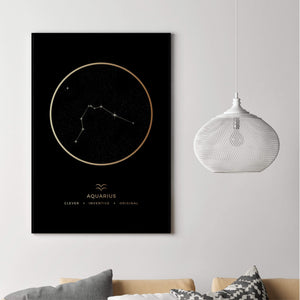 Aquarius Traits Gold Canvas Art Clock Canvas