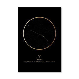 Aries Traits Gold Canvas Art 40 x 50cm / No Board - Canvas Print Only Clock Canvas