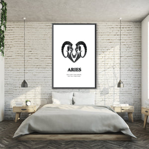Aries - White Clock Canvas