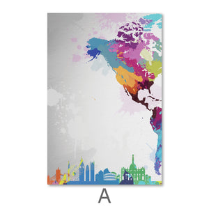 Artistic World Map Canvas Art A / 40 x 60cm / Unframed Canvas Print Clock Canvas