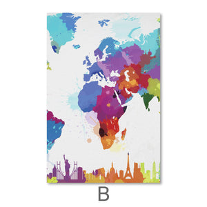Artistic World Map Canvas Art B / 40 x 60cm / Unframed Canvas Print Clock Canvas