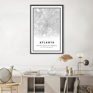 Atlanta White Map Canvas Art Clock Canvas