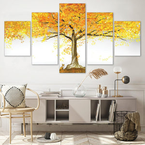 Autumn Fox Canvas Art 5 Panel / Large / Standard Gallery Wrap Clock Canvas