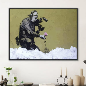 Banksy Cameraman and Flower Canvas Art Clock Canvas