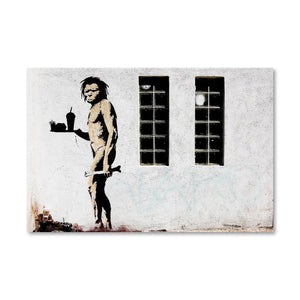 Banksy Caveman Takeaway Canvas Art Clock Canvas