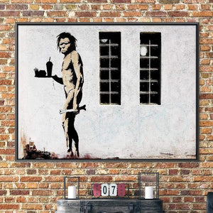 Banksy Caveman Takeaway Canvas Art Clock Canvas
