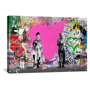 Banksy Chaplin and Einstein Canvas Art Clock Canvas
