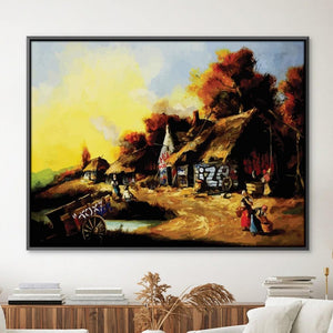 Banksy Countryside Graffiti Canvas Art Clock Canvas