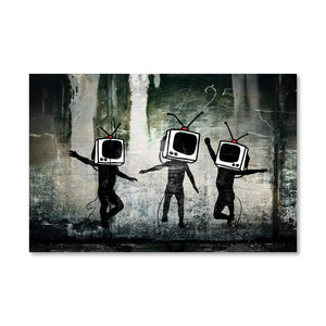 Banksy Dancing TV Heads Canvas Art Clock Canvas