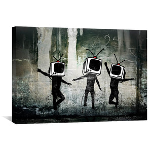 Banksy Dancing TV Heads Canvas Art Clock Canvas