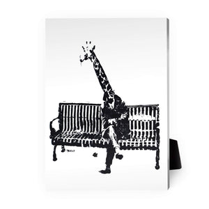Banksy Giraffe on a Bench Desktop Canvas Desktop Canvas 13 x 18cm Clock Canvas