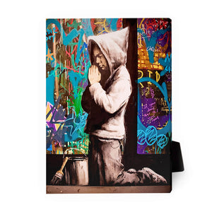 Banksy Graffiti Pray Desktop Canvas Desktop Canvas 13 x 18cm Clock Canvas