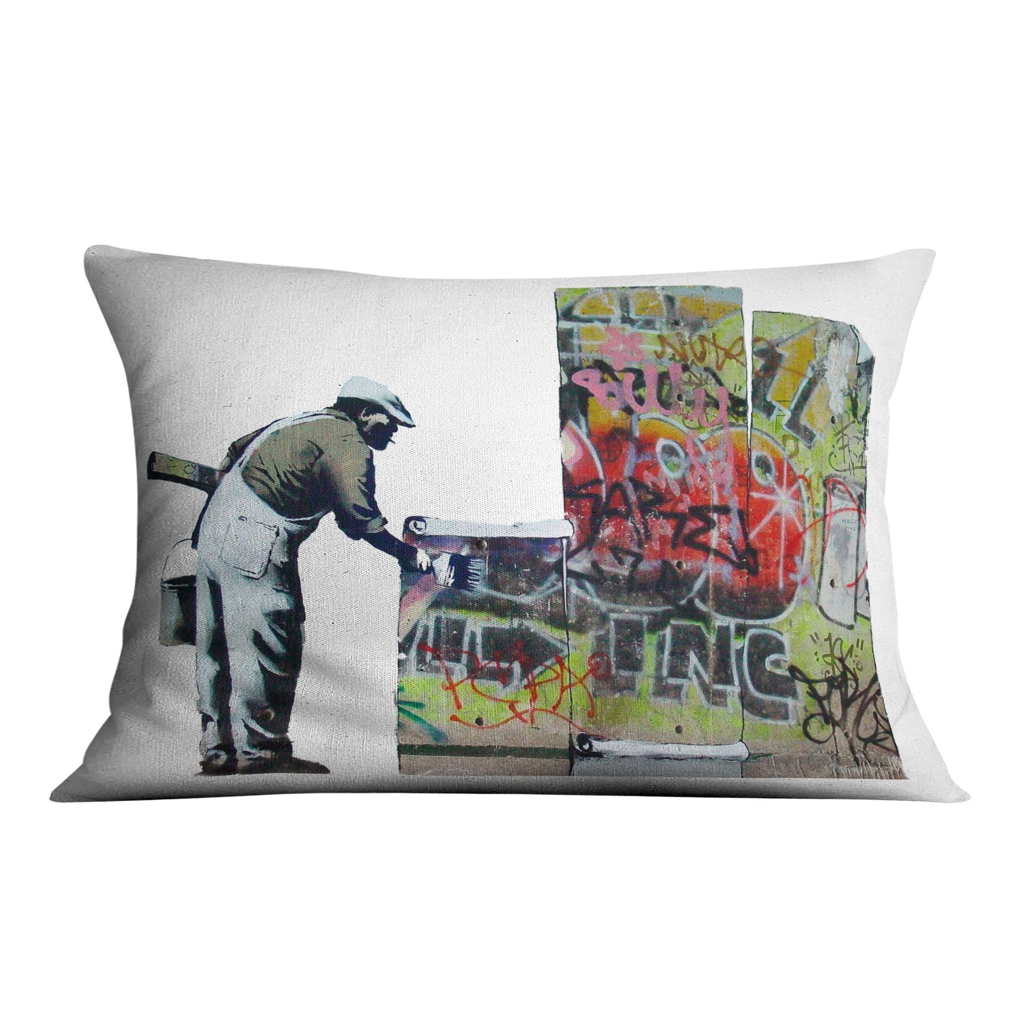 Banksy Graffiti Wallpaper Cushion. Cushion 48 x 33cm Clock Canvas