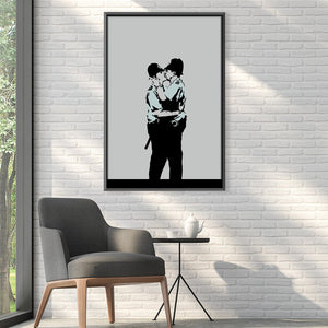 Banksy Kissing Coppers Canvas Art Clock Canvas