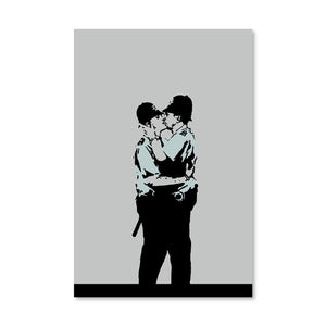 Banksy Kissing Coppers Canvas Art Clock Canvas