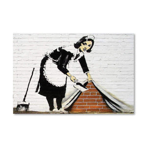 Banksy Maid Sweeping Under The Carpet Canvas Art Clock Canvas