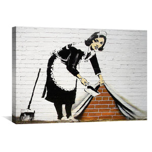 Banksy Maid Sweeping Under The Carpet Canvas Art Clock Canvas