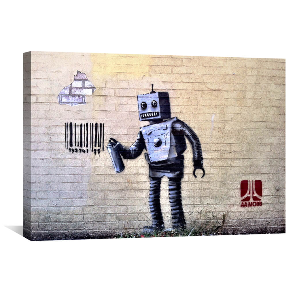 Banksy Robot Canvas Art 45 x 30cm / Unframed Canvas Print Clock Canvas