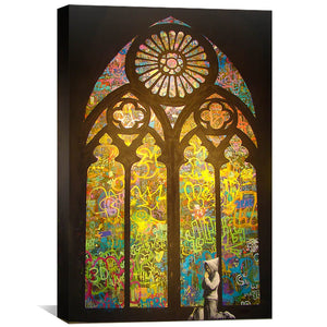 Banksy Stained Glass Window Canvas Art 30 x 45cm / Unframed Canvas Print Clock Canvas