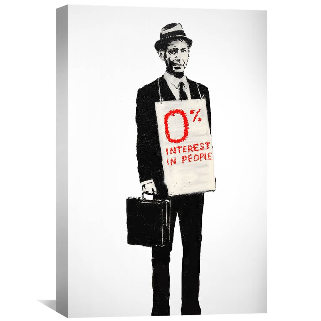 Banksy Zero Per Cent Interest In People Canvas Art 30 x 45cm / Unframed Canvas Print Clock Canvas