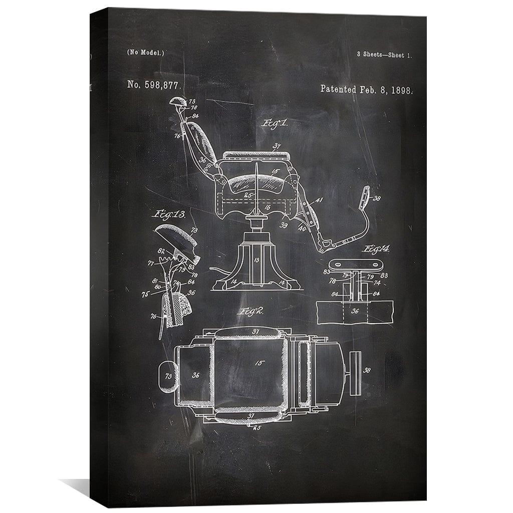 Barber Chair Blue print Canvas Art Clock Canvas