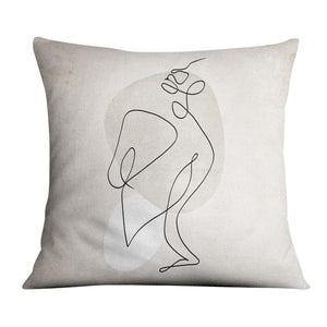 Beige Line Art Cushion Cushion 45 x 45cm Clock Canvas