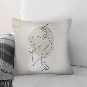 Beige Line Art Cushion Cushion 45 x 45cm Clock Canvas