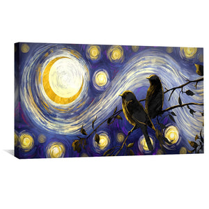 Birds in the Night Canvas Art Clock Canvas
