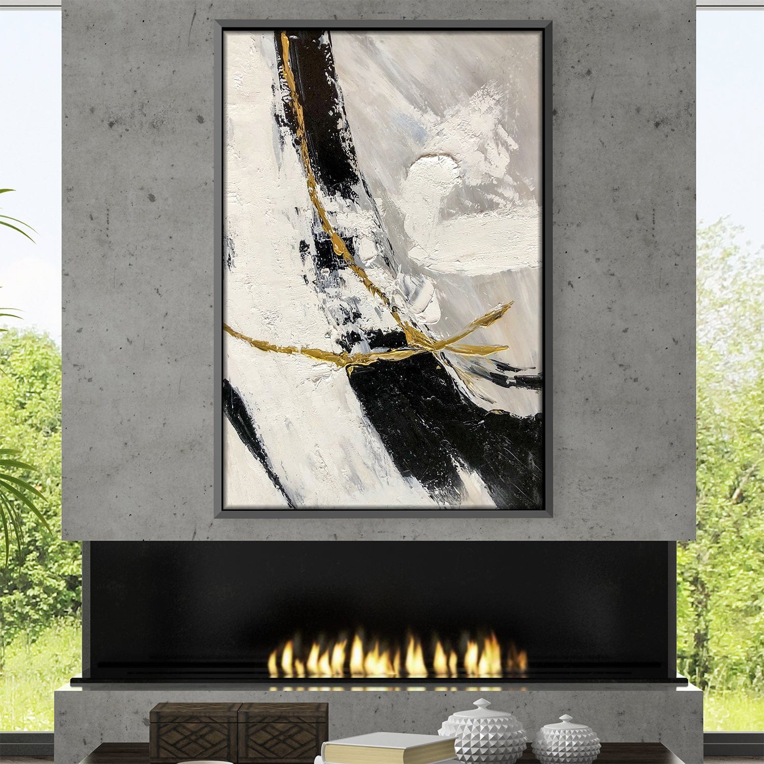 Black and White Crosspoint Oil Painting Oil 30 x 45cm / Oil Painting Clock Canvas