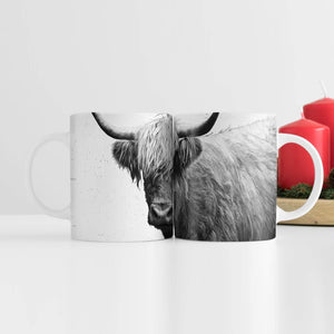 Black and White Highland Cow Mug Mug White Clock Canvas