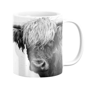 Black and White Highland Cow Mug Mug White Clock Canvas