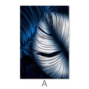 Blue and White Leaves Canvas Art A / 30 x 45cm / Unframed Canvas Print Clock Canvas