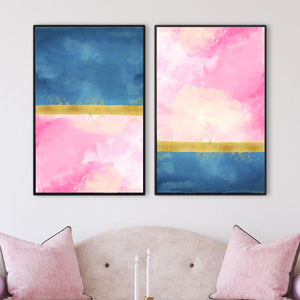 Blue Meets Pink Canvas Art Set of 2 / 40 x 50cm / No Board - Canvas Print Only Clock Canvas