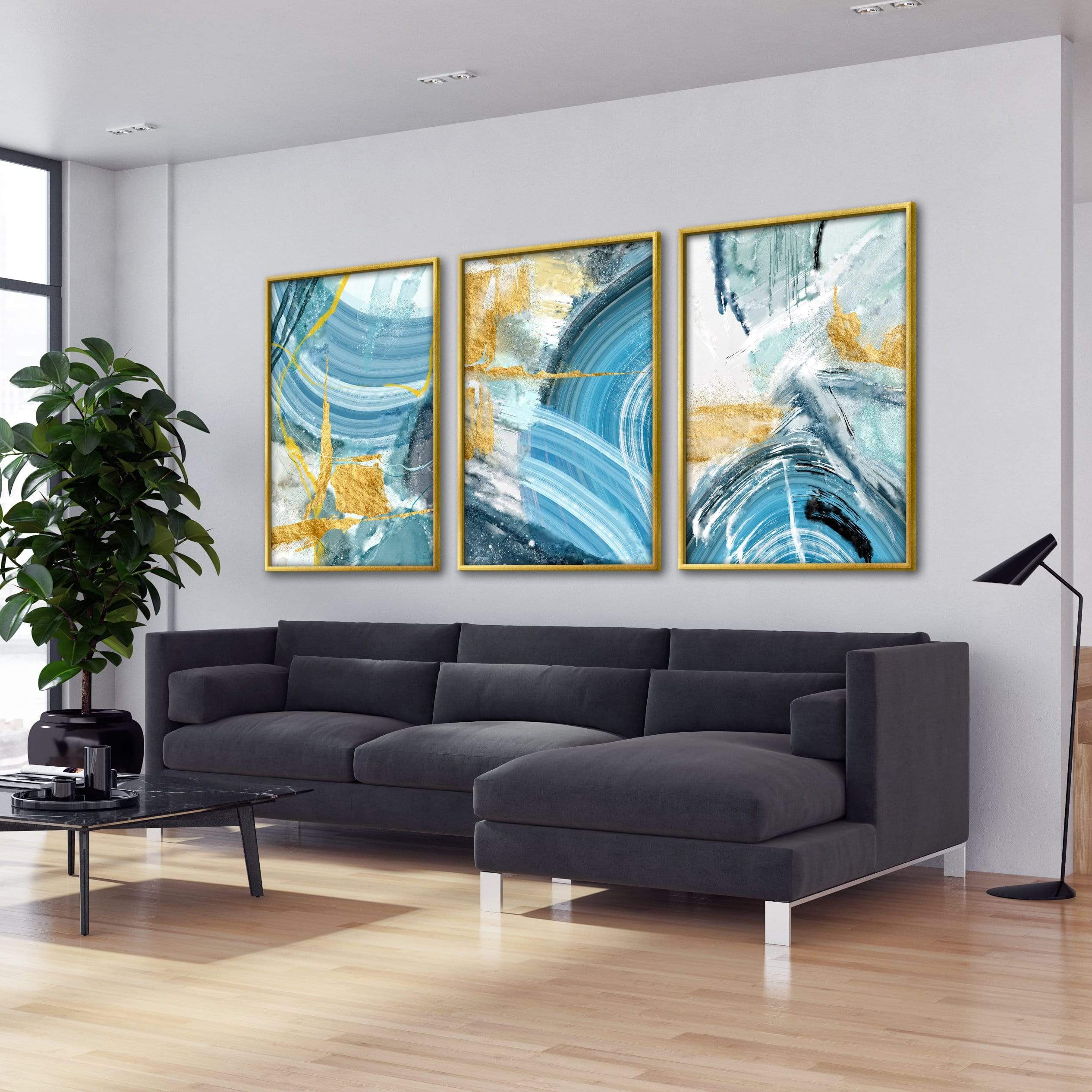 Blue Yellow Abstract Canvas Art Clock Canvas