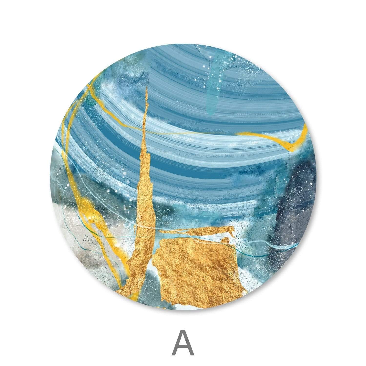 Blue Yellow Abstract - Circle Canvas Art A / 40 x 40cm / Standard Gallery Wrap Clock Canvas