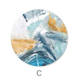 Blue Yellow Abstract - Circle Canvas Art C / 40 x 40cm / Standard Gallery Wrap Clock Canvas