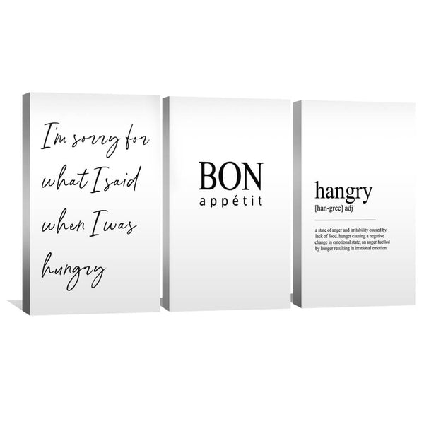 Bon Appetit Canvas Art Set of 3 / 40 x 60cm / Unframed Canvas Print Clock Canvas