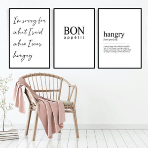 Bon Appetit Canvas Art Set of 3 / 40 x 60cm / Unframed Canvas Print Clock Canvas