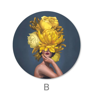 Bouquet Woman - Circle Canvas Art B / 40 x 40cm / Standard Gallery Wrap Clock Canvas