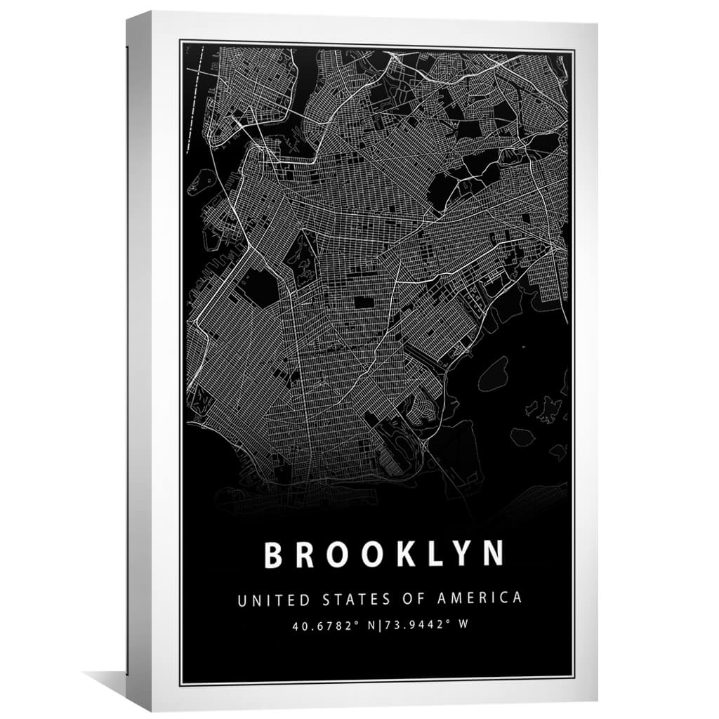 Brooklyn Black Map Canvas Art Clock Canvas