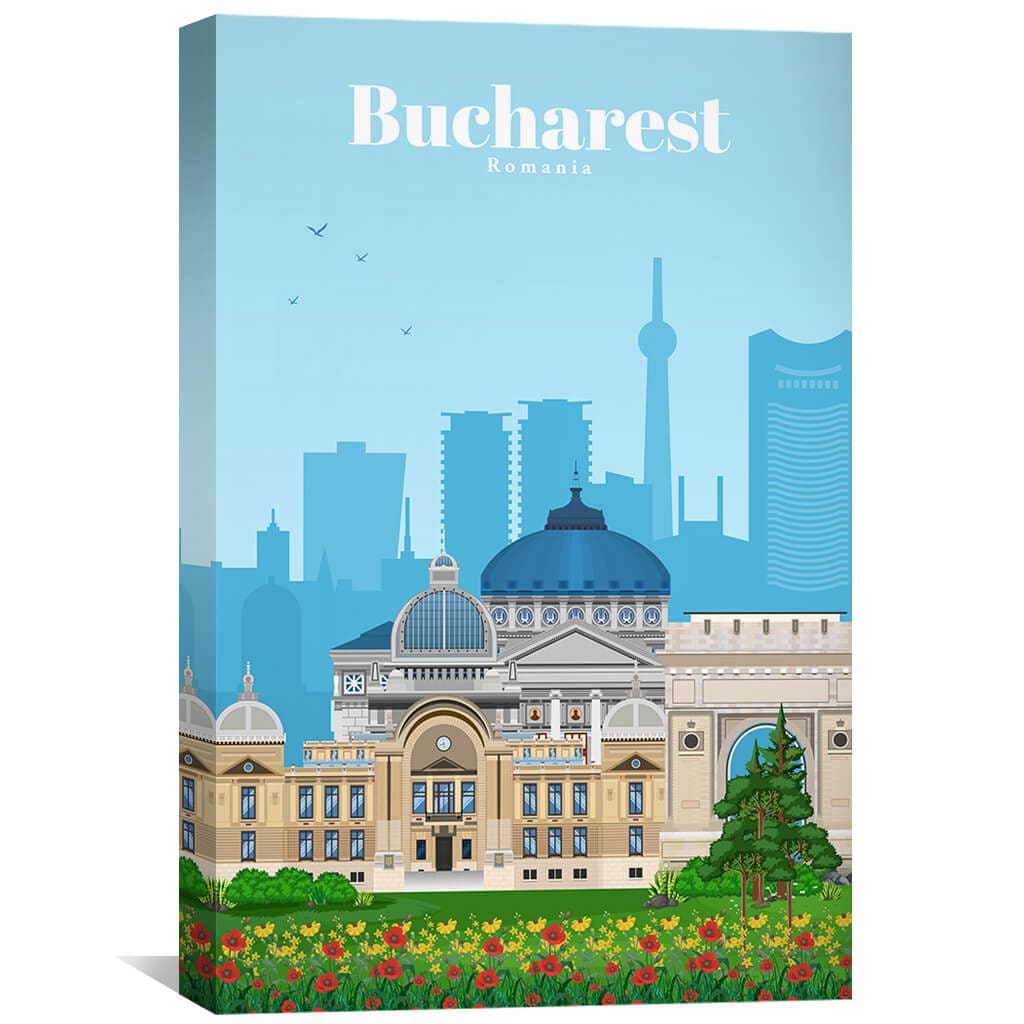 Bucharest Canvas - Studio 324 Art 30 x 45cm / Unframed Canvas Print Clock Canvas