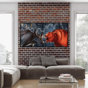 Bull vs Bear Clock Canvas